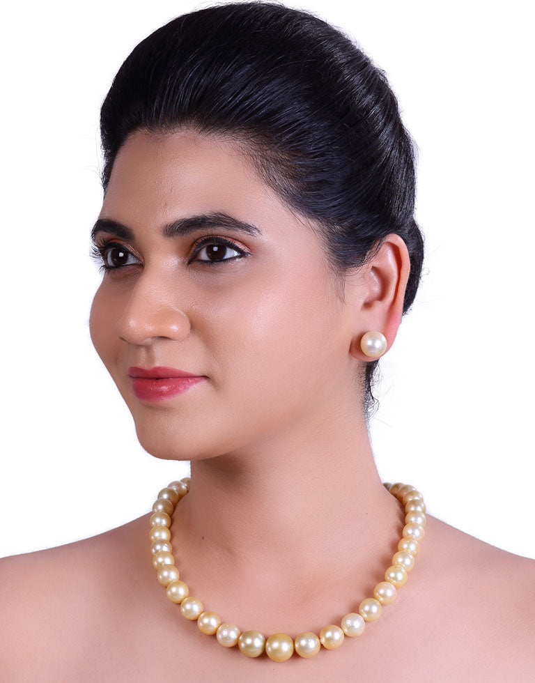 Round Natural-Color Golden South Sea Saltwater Pearl Necklace, 11.2-15.9mm – AA+ Quality