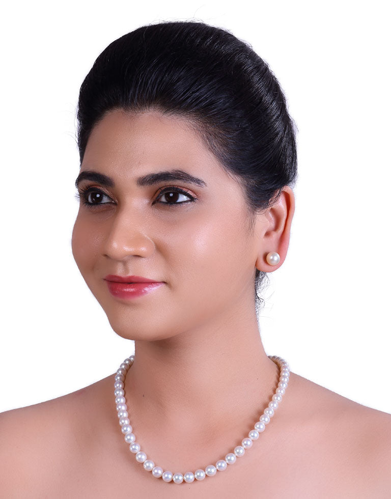 Round Natural-Color White South Sea Saltwater Pearl Necklace, 7.7-8.9mm – AA+ Quality