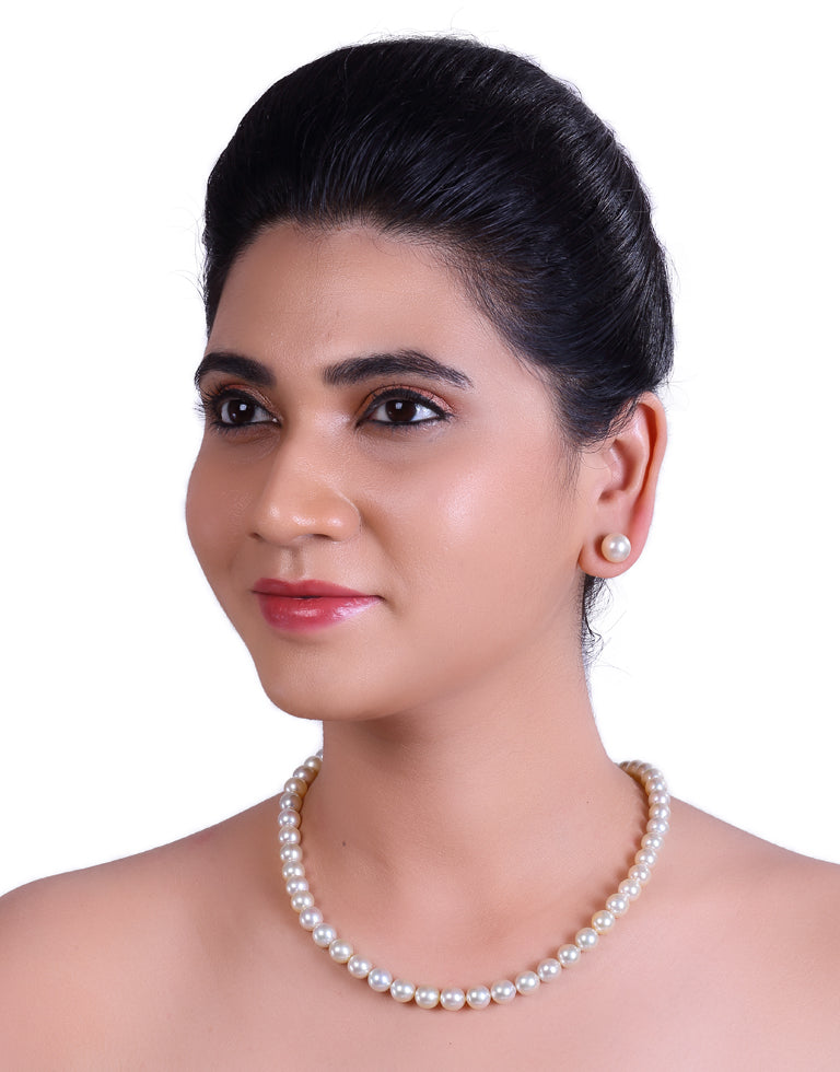 Round Light Champagne Color White South Sea Saltwater Pearl Necklace, 8.5-9.0mm – AA Quality