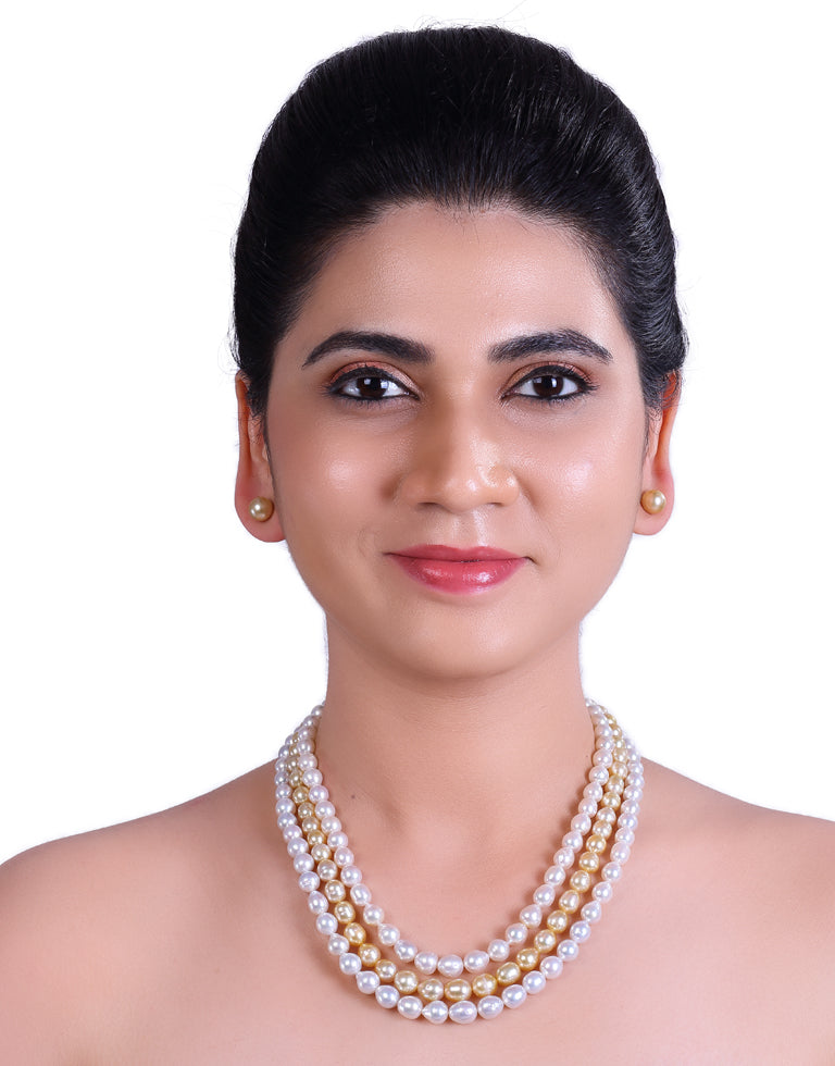 White & Golden South Sea Drop Shape Pearl Necklace, 7.0-8.9mm – AA+ Quality