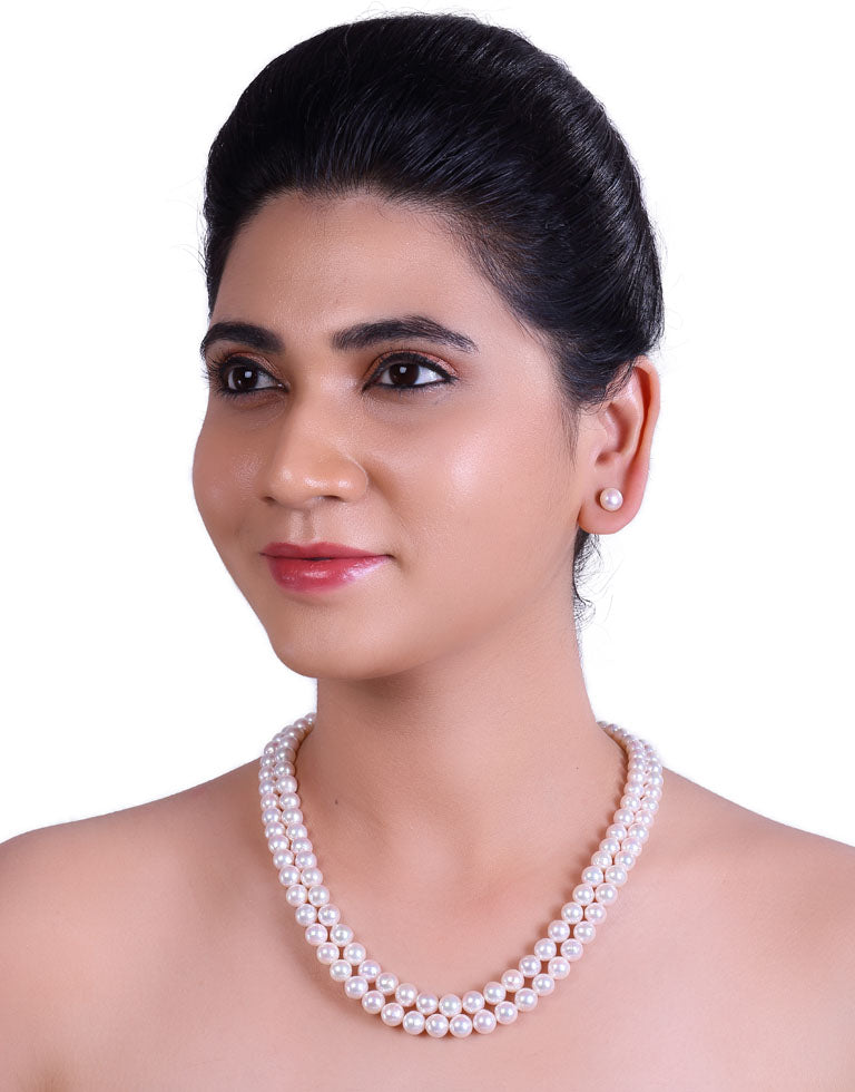 Round White Japanese Akoya Saltwater Pearl Necklace, 8.0-8.9mm – AA Quality