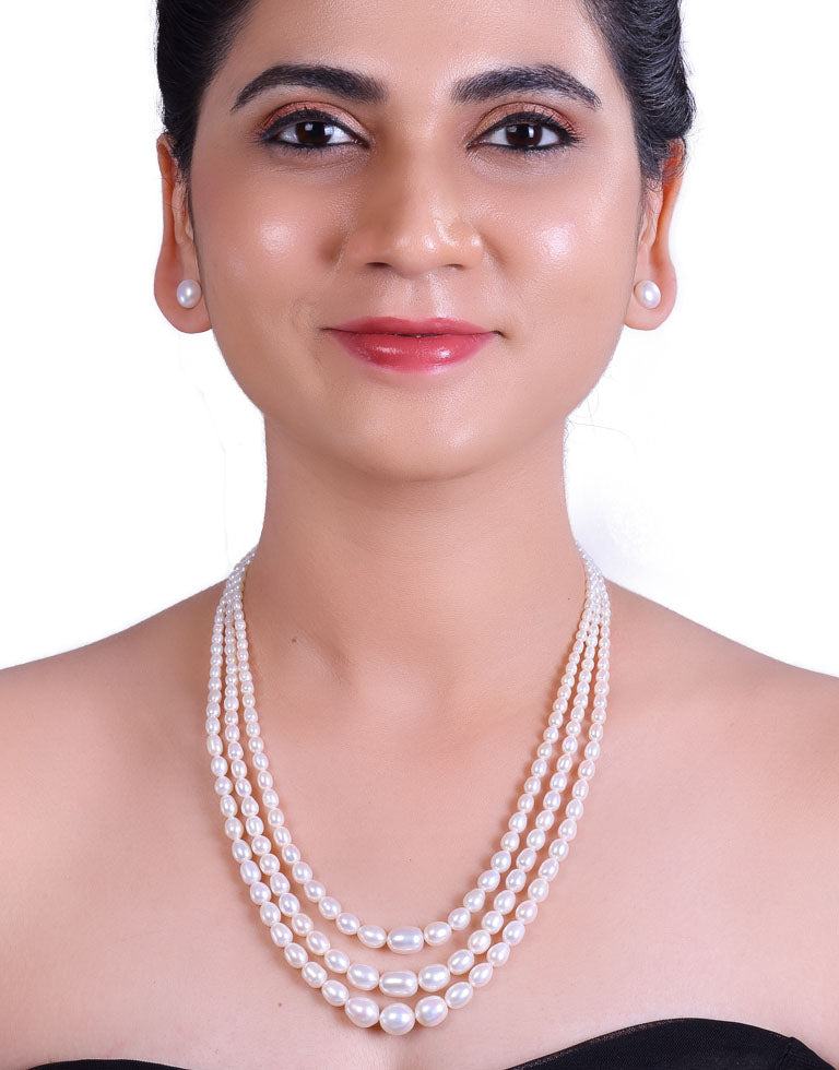 The White Freshwater Oval Shape Graded Pearl Necklace