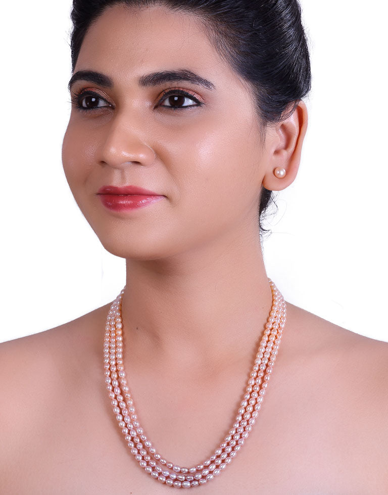 The Bright Shaded Color Freshwater Oval Shape Pearl Necklace