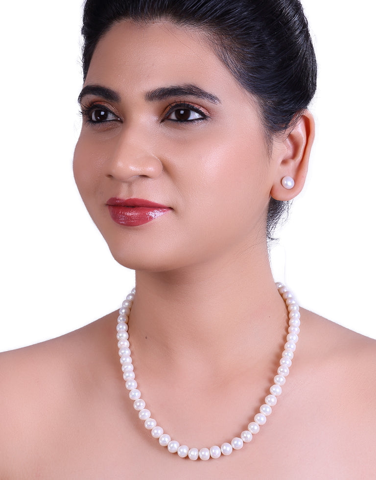 Finest Round White Freshwater Pearl Necklace