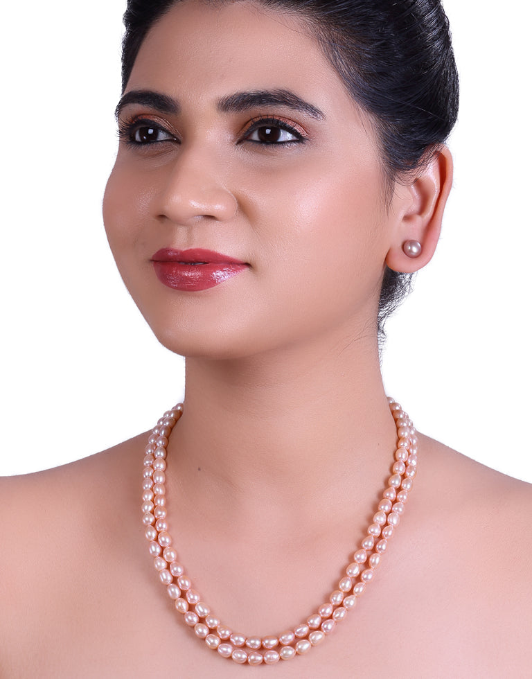 Stylish Pink Freshwater Oval Shape Pearl Necklace