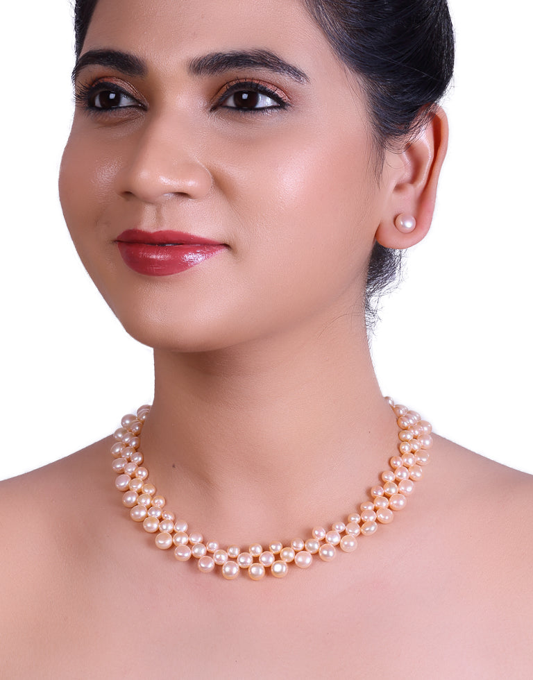 Luminous Pink Freshwater Pearl Button Necklace