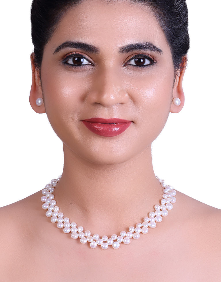 Glowing White Freshwater Pearl Button Necklace