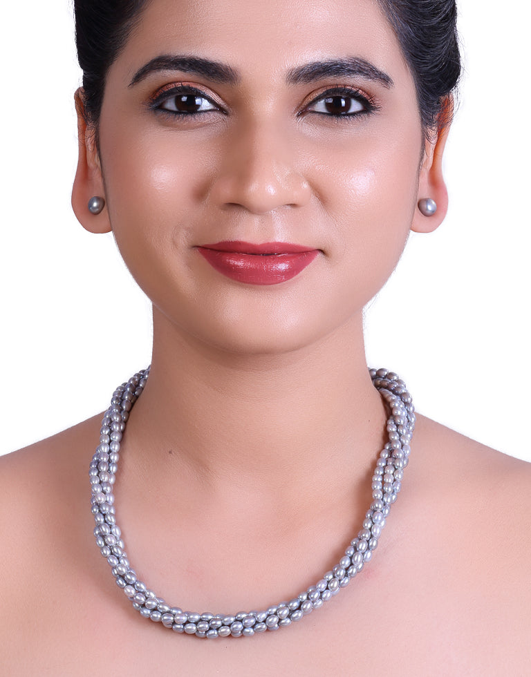 Dazzling Grey Freshwater Oval Shape Pearl Necklace