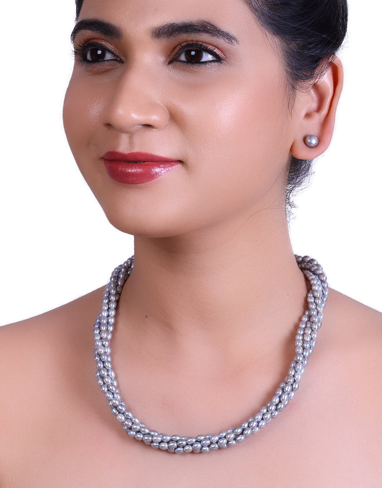 Dazzling Grey Freshwater Oval Shape Pearl Necklace