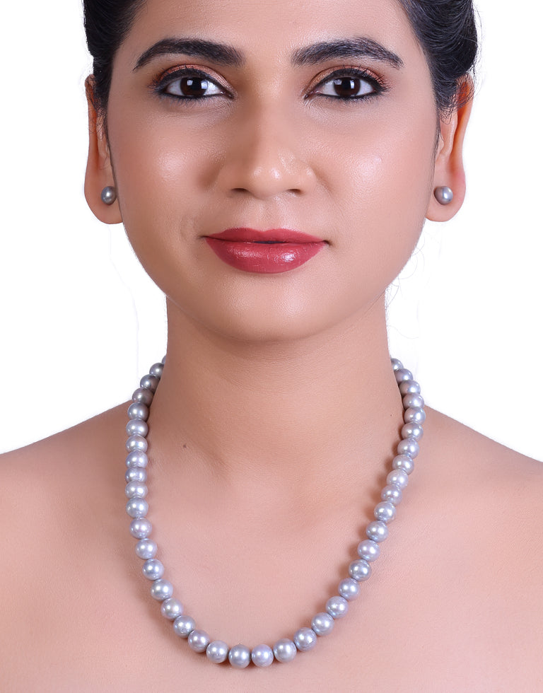 Natural Round Grey Freshwater Pearl Necklace