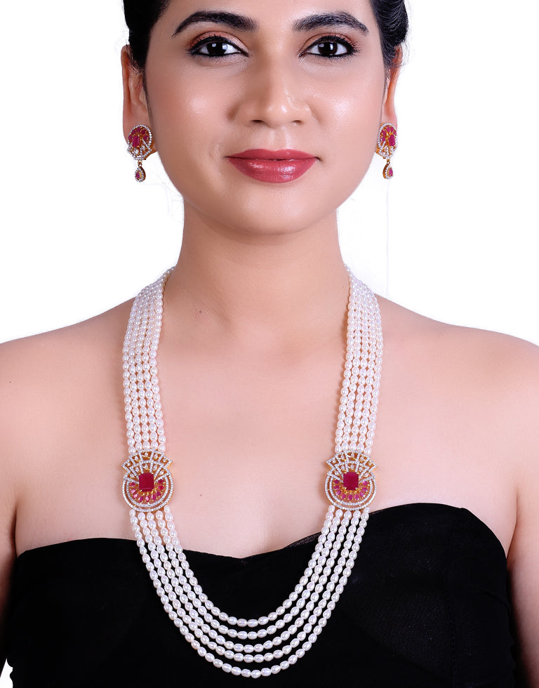 Freshwater Oval Shape Pearl Side Brooch Necklace Set