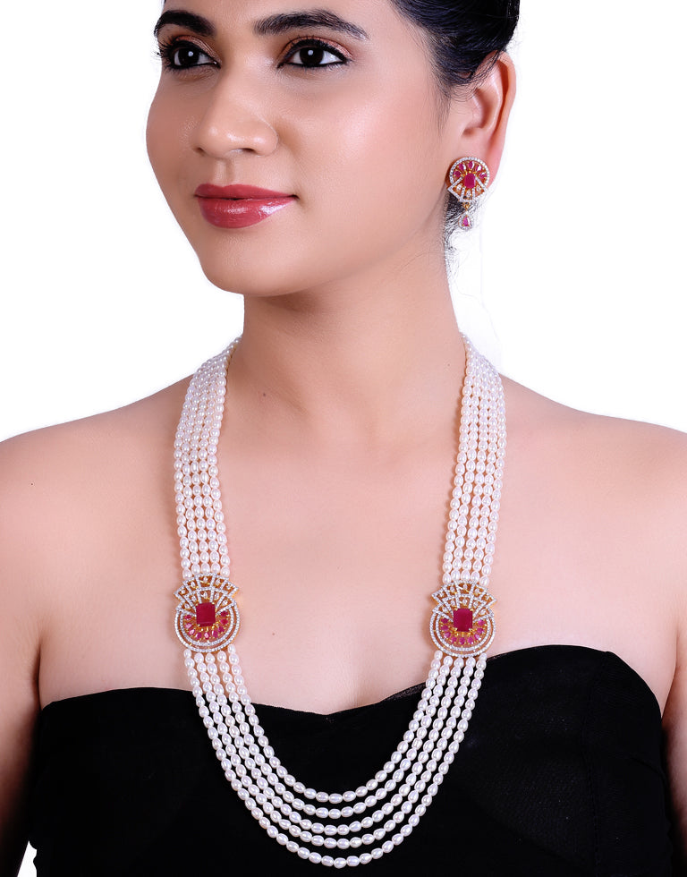 Freshwater Oval Shape Pearl Side Brooch Necklace Set