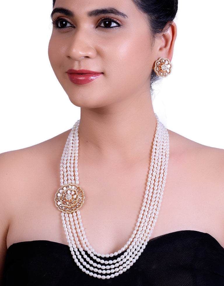 Freshwater Oval Shape Pearl Side Brooch Necklace Set Mangatrai Gems