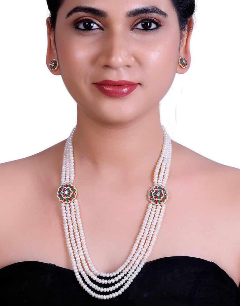 Freshwater Half Round Pearl Side Brooch Necklace Set