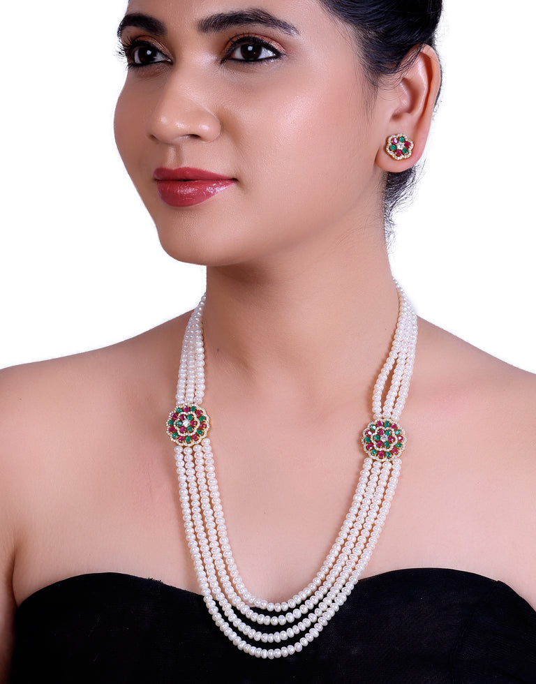 Freshwater Half Round Pearl Side Brooch Necklace Set