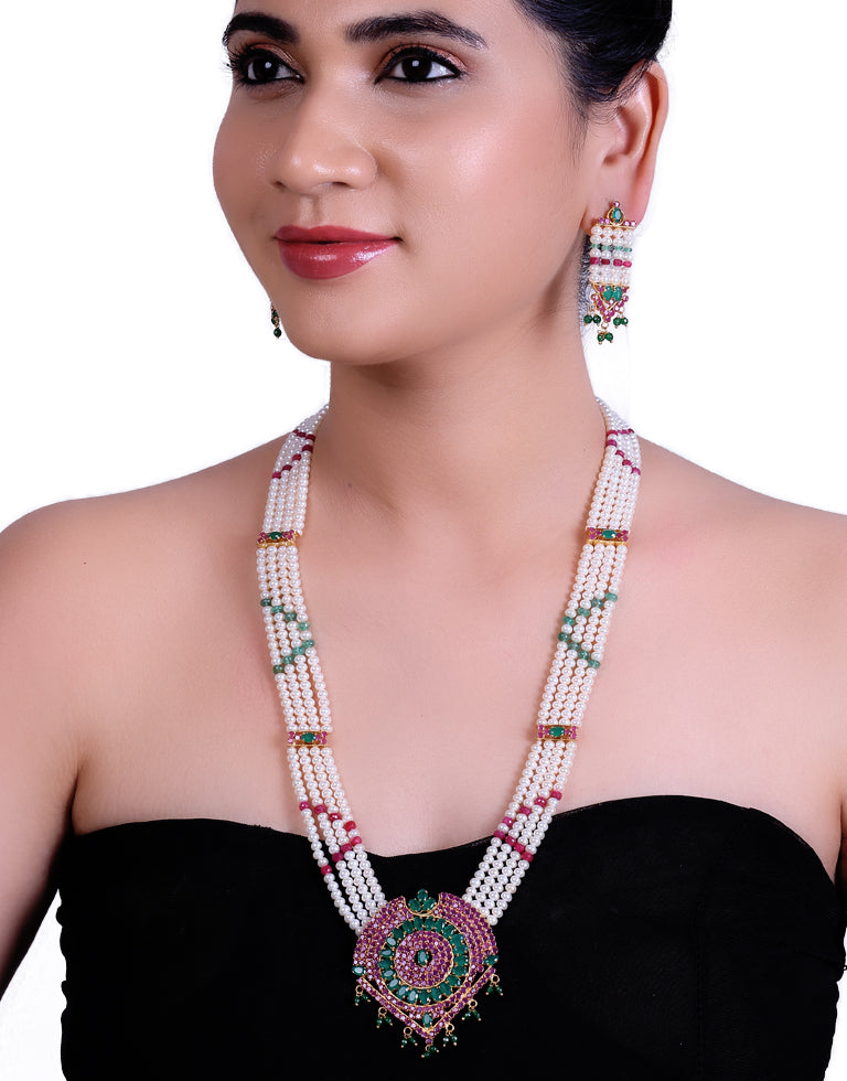 Traditinal Rani Haar With Freshwater Pearl & Semi Precious Stone