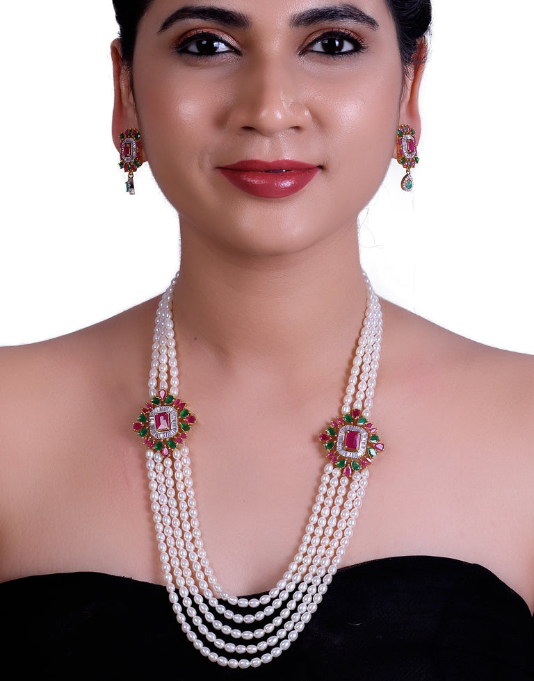 Freshwater Oval Shape Pearl Side Brooch Necklace Set