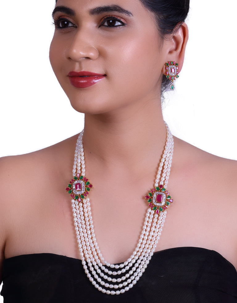 Freshwater Oval Shape Pearl Side Brooch Necklace Set