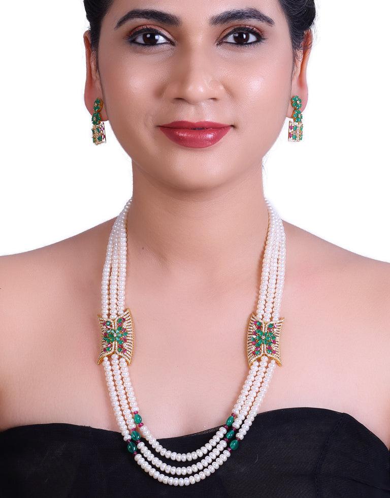 Freshwater Half Round Pearl Side Brooch Necklace Set
