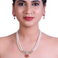 2 Layered White Freshwater Pearl Set with Pink Stone Studded Pendant