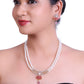 2 Layered White Freshwater Pearl Set with Pink Stone Studded Pendant