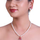 White Pearl Set with Red Stone Studded Pendant
