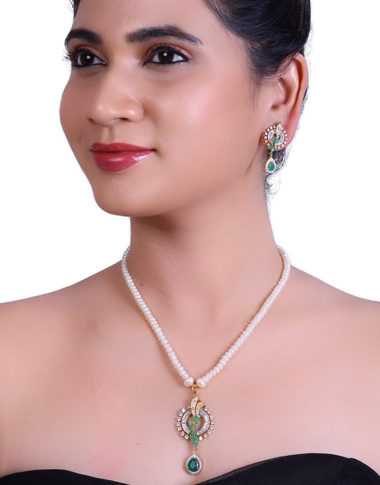 White Pearl Set with Olive Branch pendant