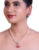Gorgeous Freshwater Pearl Set with Red Studded Stone Pendant