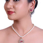 White Cultured Pearl Set with Red Flower Pendant