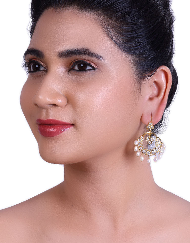 Traditional Chand Bali With CZ Stone & Peral Drop