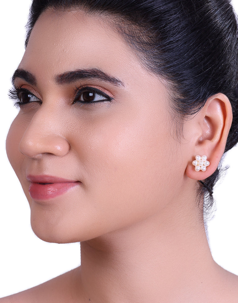 White Freshwater Small Seven Pearl Stud Earring