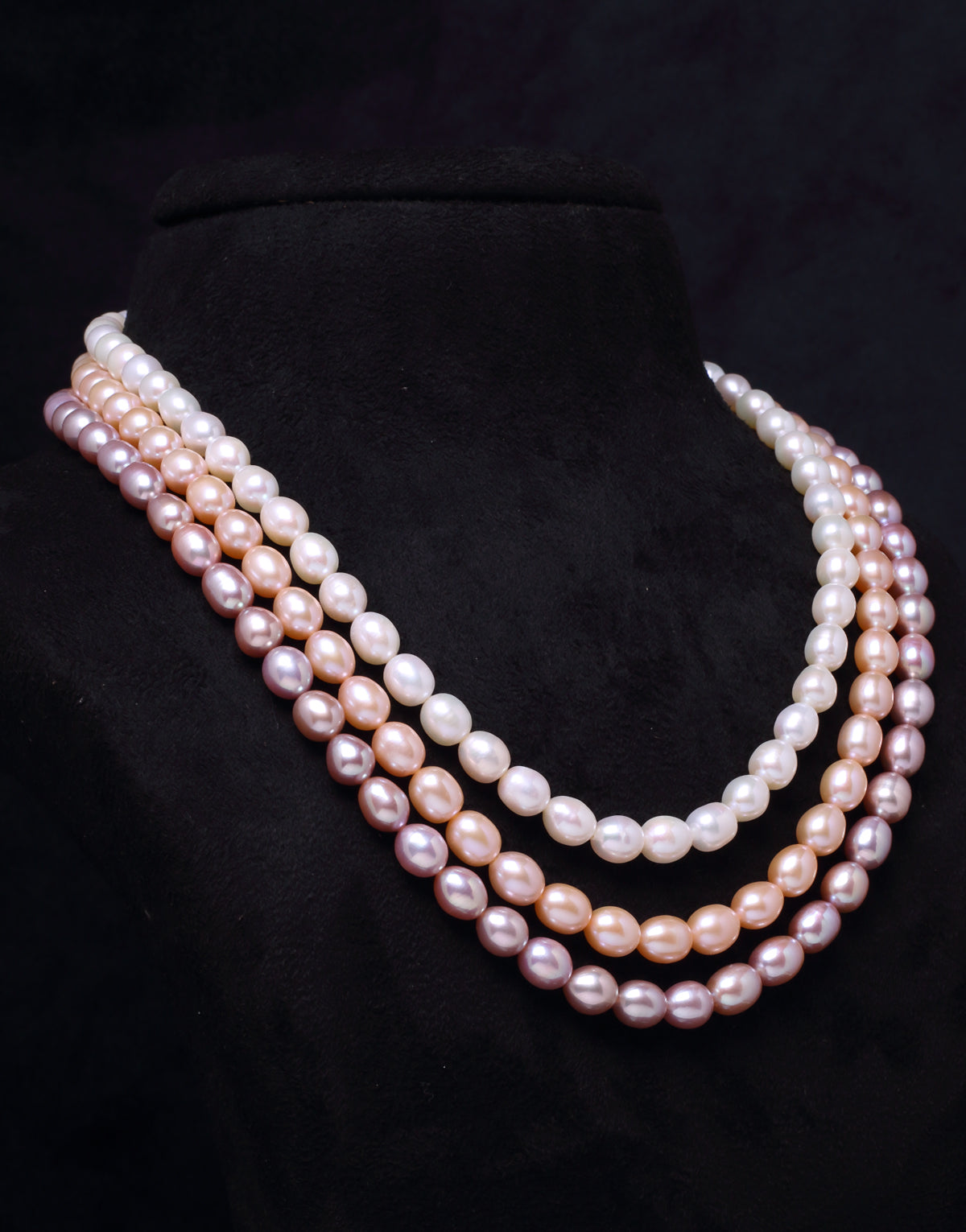 Dive deep in beautiful tri-color drop shape pearl necklace