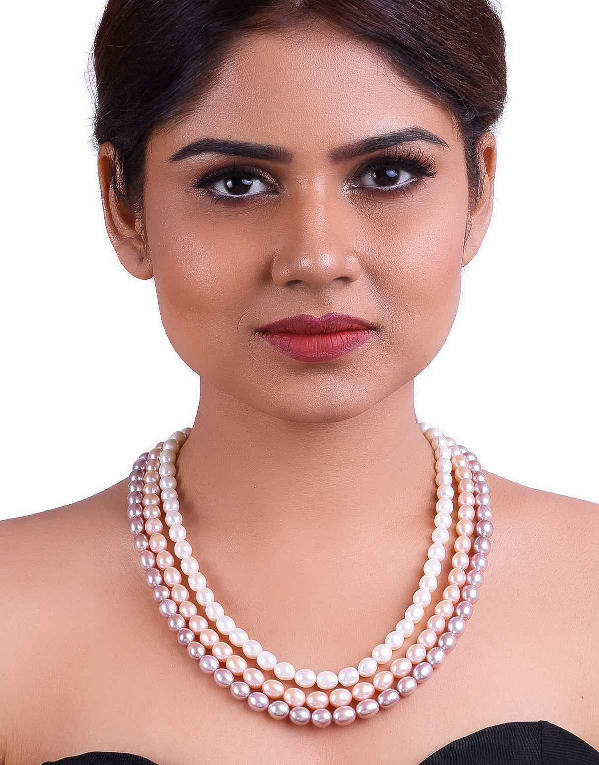 Dive deep in beautiful tri-color drop shape pearl necklace
