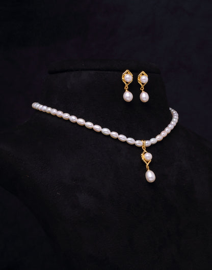 White Oval-Shaped Beaded Pearl Set