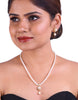 Flower Shaped Depicted Design Set In Cz Stones Tangled In Beaded Pearl Necklace Set