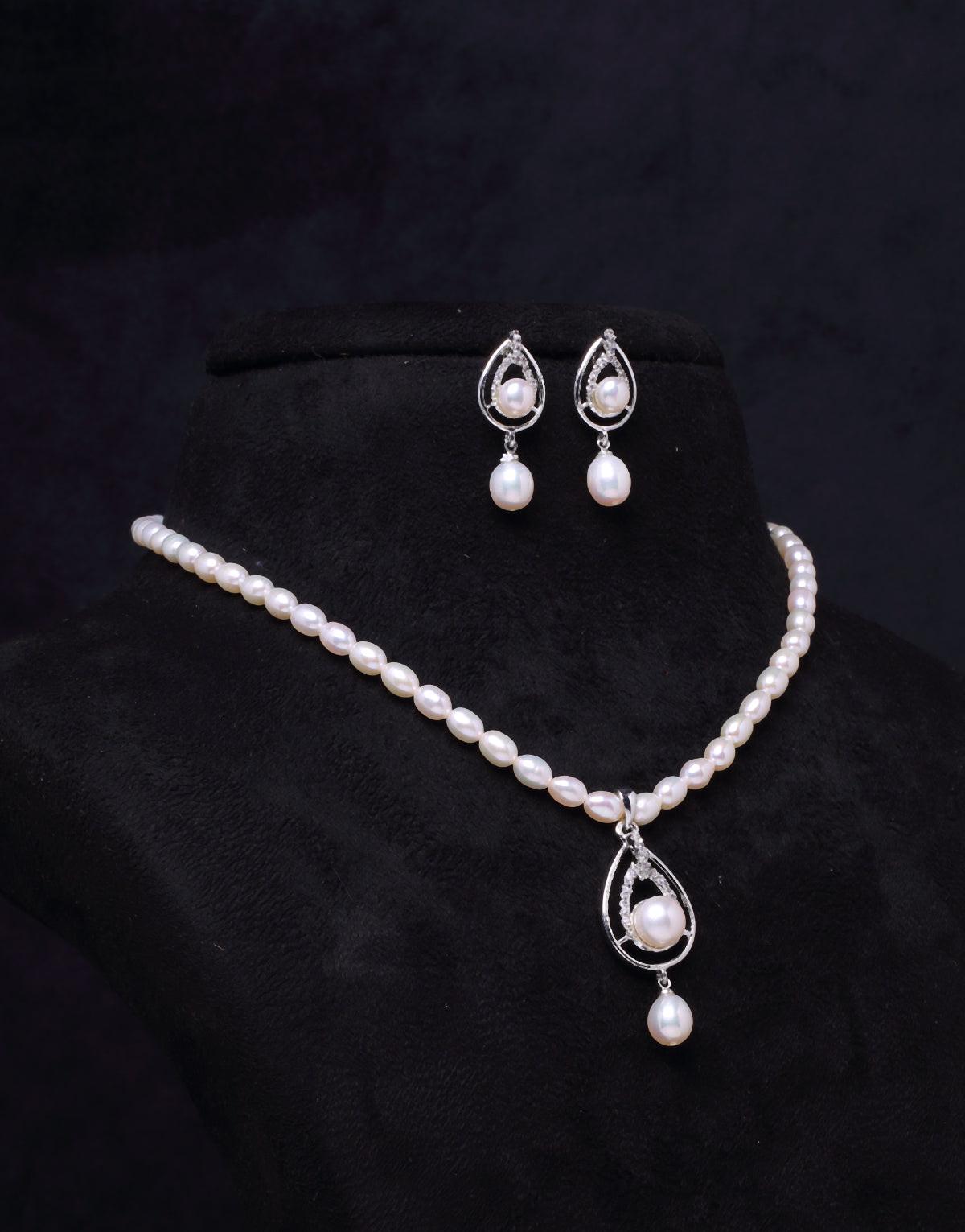 Diamond Necklace Set Fine Jewelry Pearl Necklace Cz Stones Set