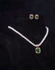 White Round Beaded Pearl Necklace With Emerald Set Pendant  (Cz-Semi Precious Stone)