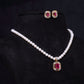 White Round Beaded Pearl Necklace With Emerald Set Pendant  (Cz-Semi Precious Stone)