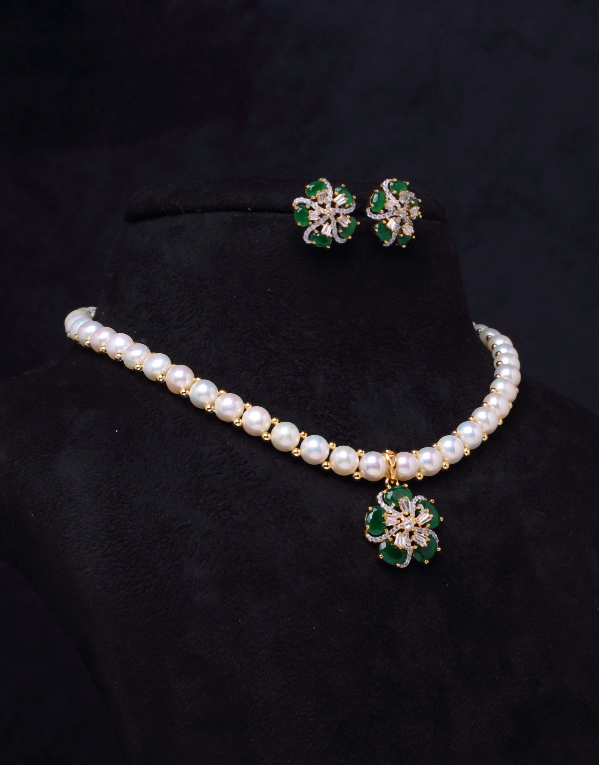 A Touch of Glitz Freshwater Button Pearl Set with Cz Semi Precious Stone