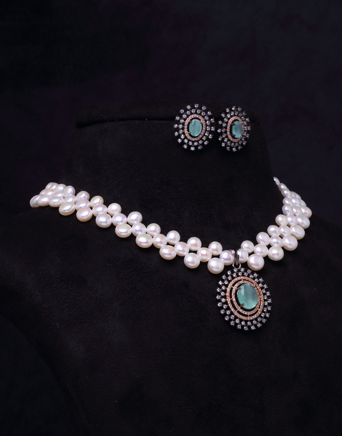 Mesmerising White Freshwater Button Pearl Set, With Cz Semi Precious Stone