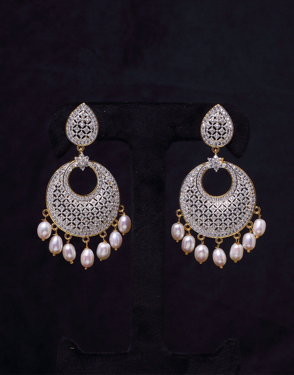 Chand Bali With CZ Stone & Peral Drop