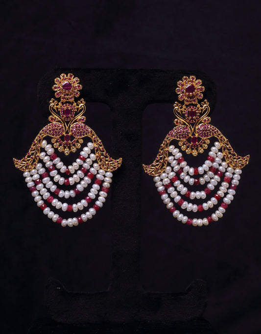 Traditional Chand Bali Pearl & Ruby With Semi Precious Stone