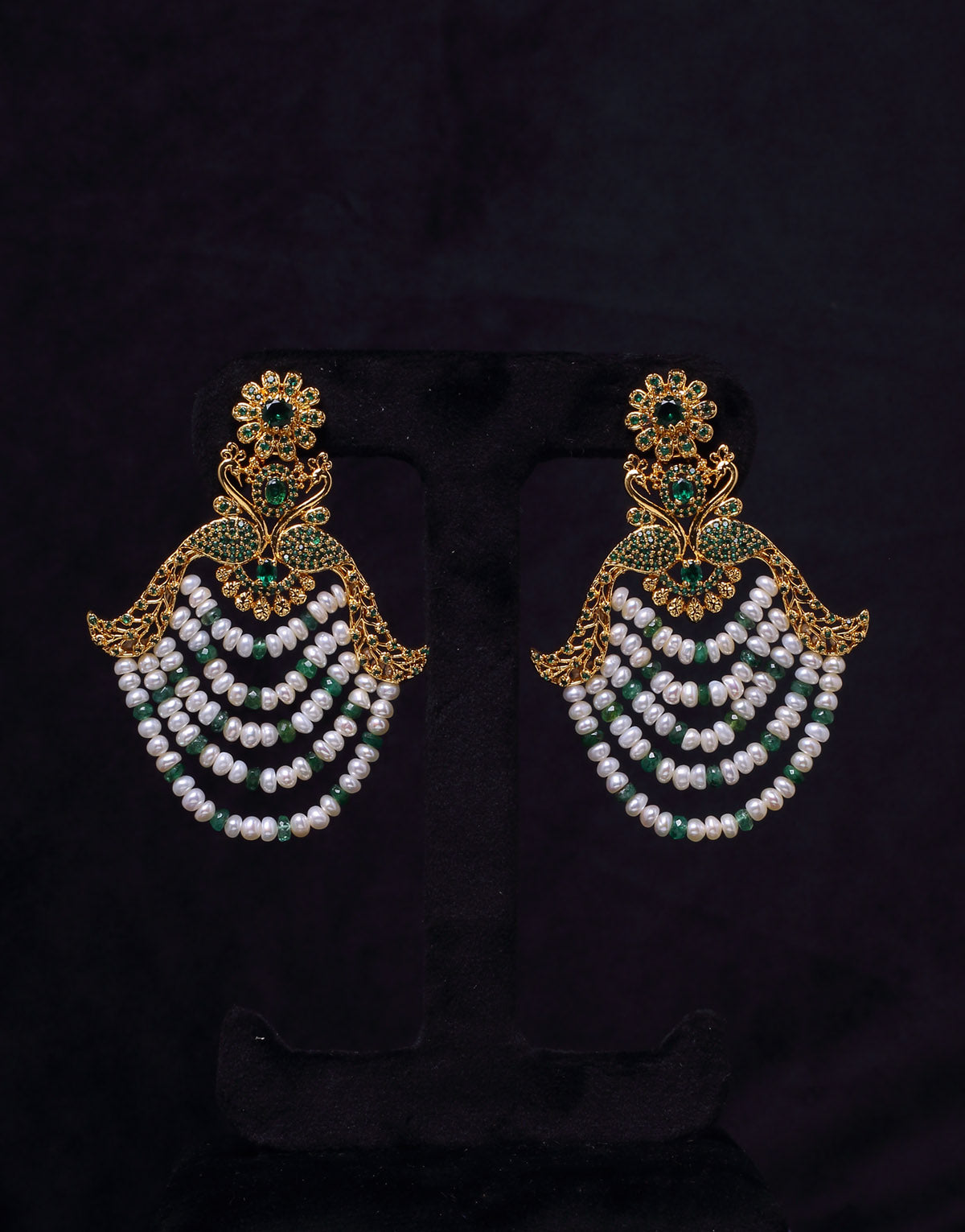 Traditional Chand Bali Pearl & Emerald With Semi Precious Stone