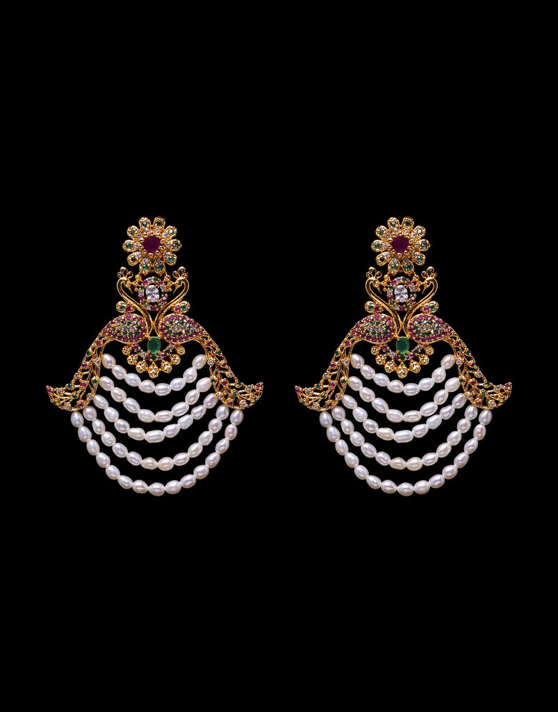 Traditional Chand Bali Pearls With Multi-Color Semi Precious Stone