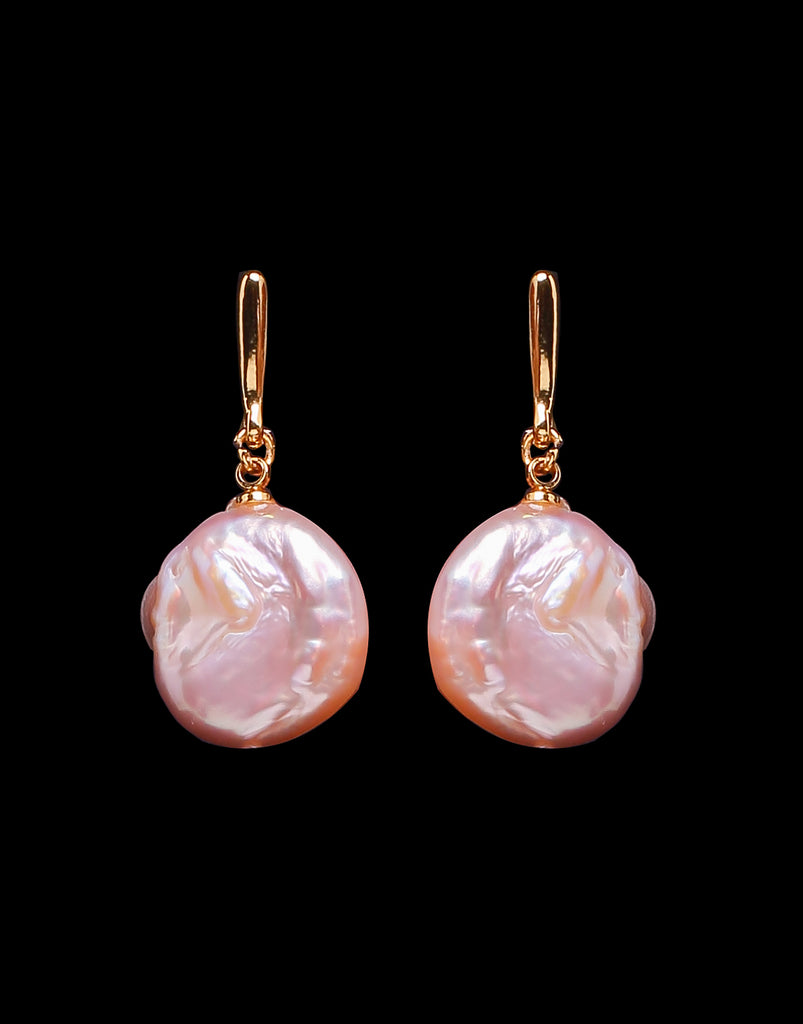 Freshwater Pink Baroque Pearl  Hook Earring