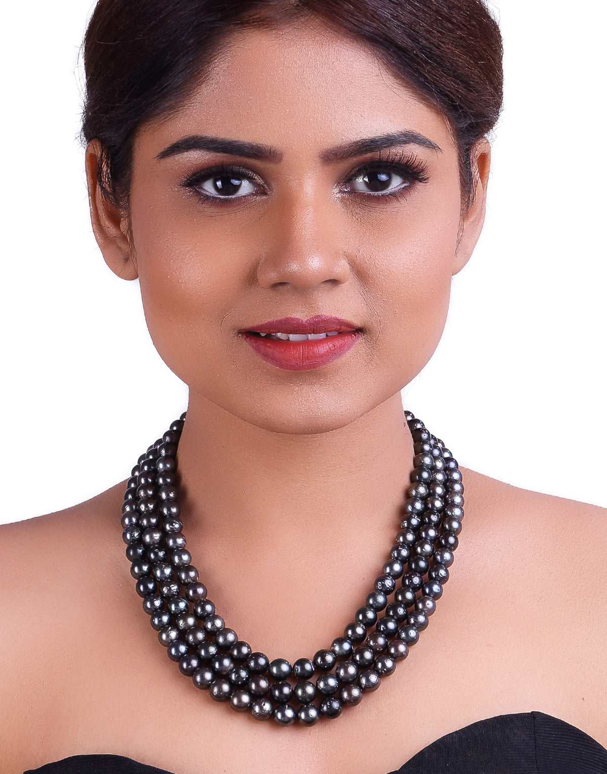 Round Natural-Color Black Tahitian Saltwater Pearl Necklace, 7.5-9.8mm – A Quality