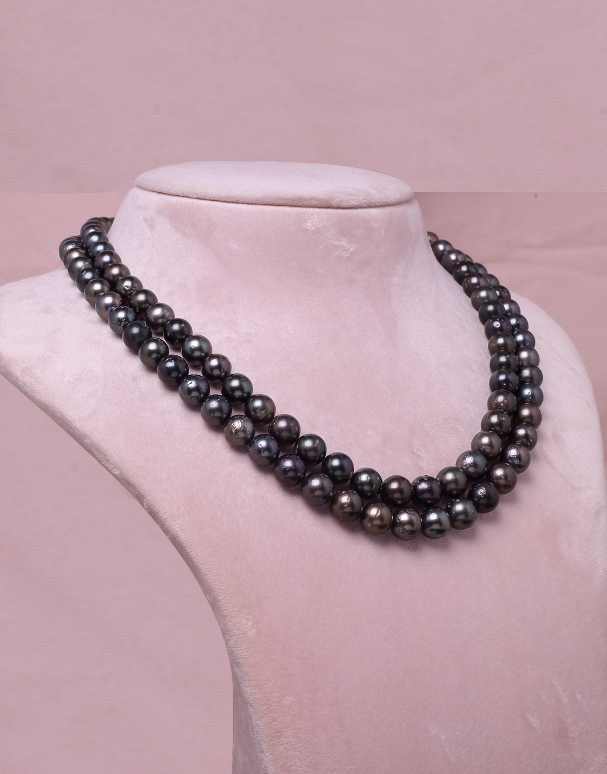 Round Natural-Color Black Tahitian Saltwater Pearl Necklace, 7.5-9.8mm – A Quality