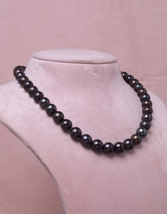 Round Natural-Color Black Tahitian Saltwater Pearl Necklace, 11-11.9mm – A Quality