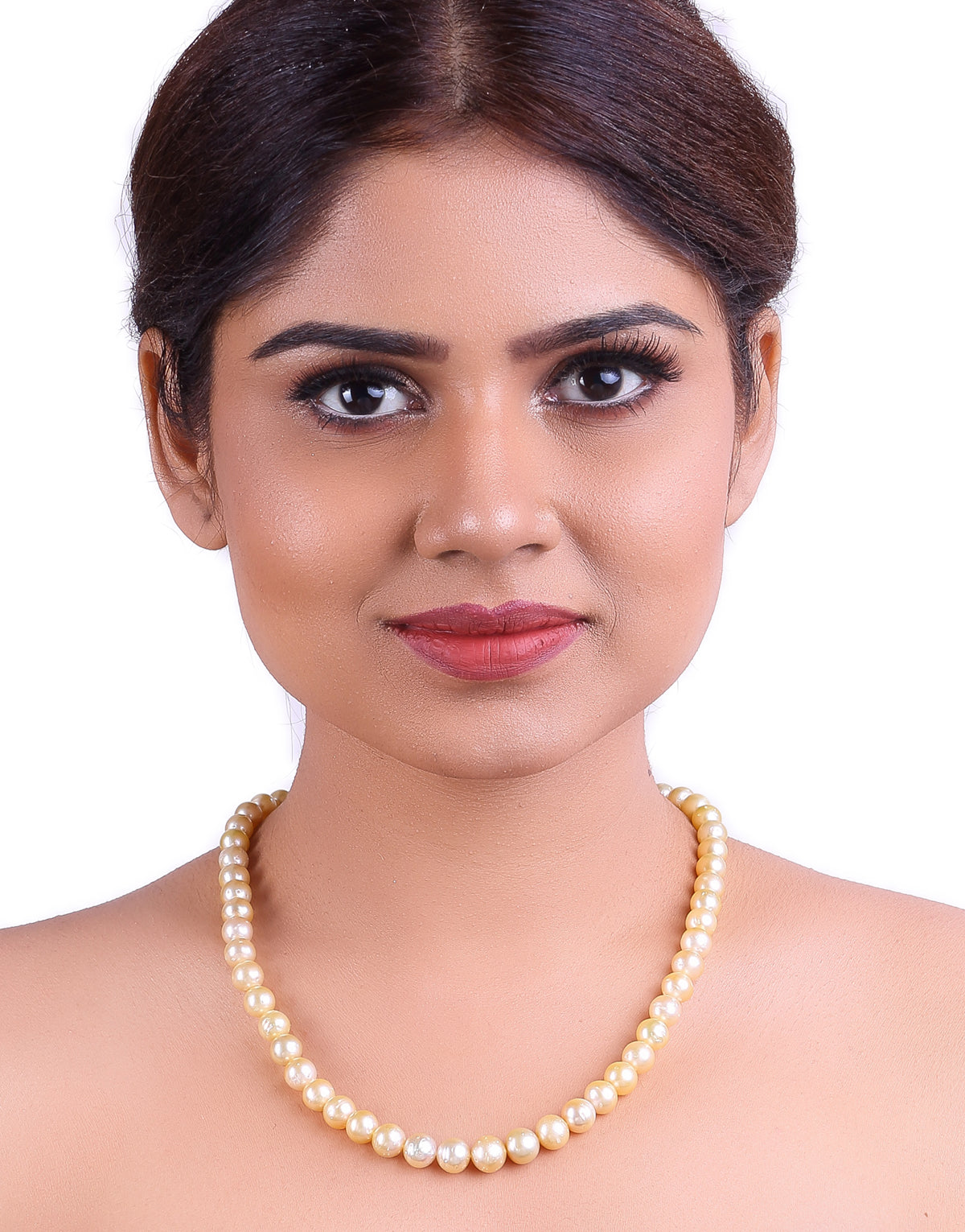 Round Natural-Color Golden South Sea Pearl Necklace, 7.5-9.5mm, A Quality