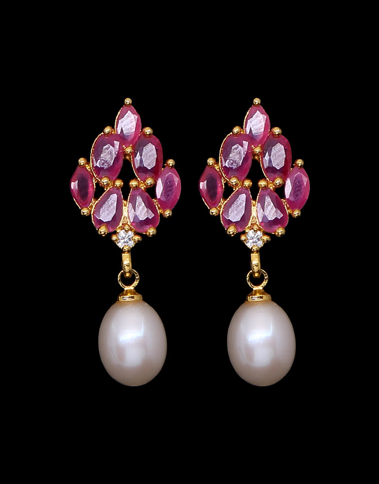 Freshwater Pearl With Cubic Zircon & Semi Precious Stone Fancy Stud Earrings